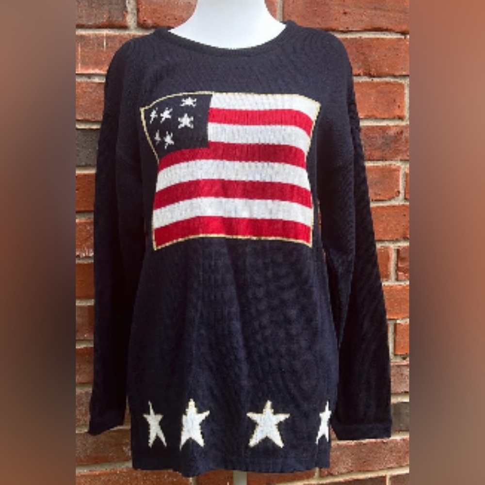Norton McNaughton 4th of July Patriotic blue long sleeve sweater size Medium